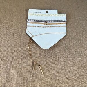NWT set of 5 choker chain link necklaces lanyard y crystal chevron layered